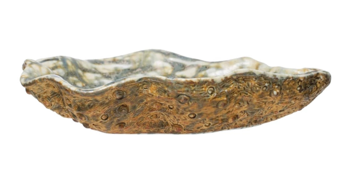 Medium Stoneware Shell Dish with Reactive Glaze
