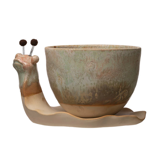 Glazed Snail Stoneware Planter