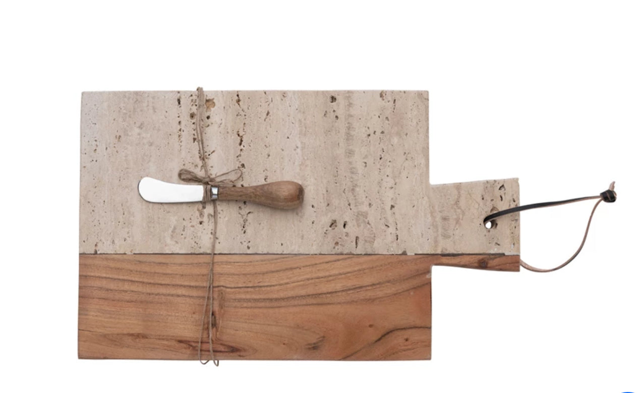 Travertine & Acacia Wood Cheese/Cutting Board
