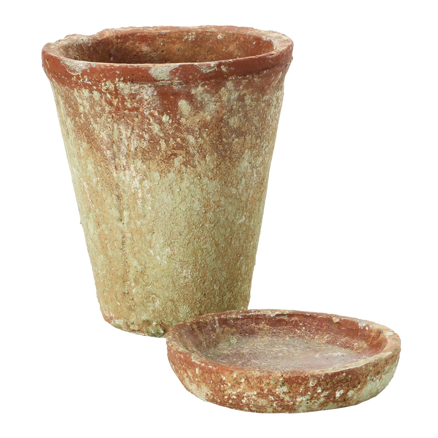 Distressed Cement Planter with Saucer 7”