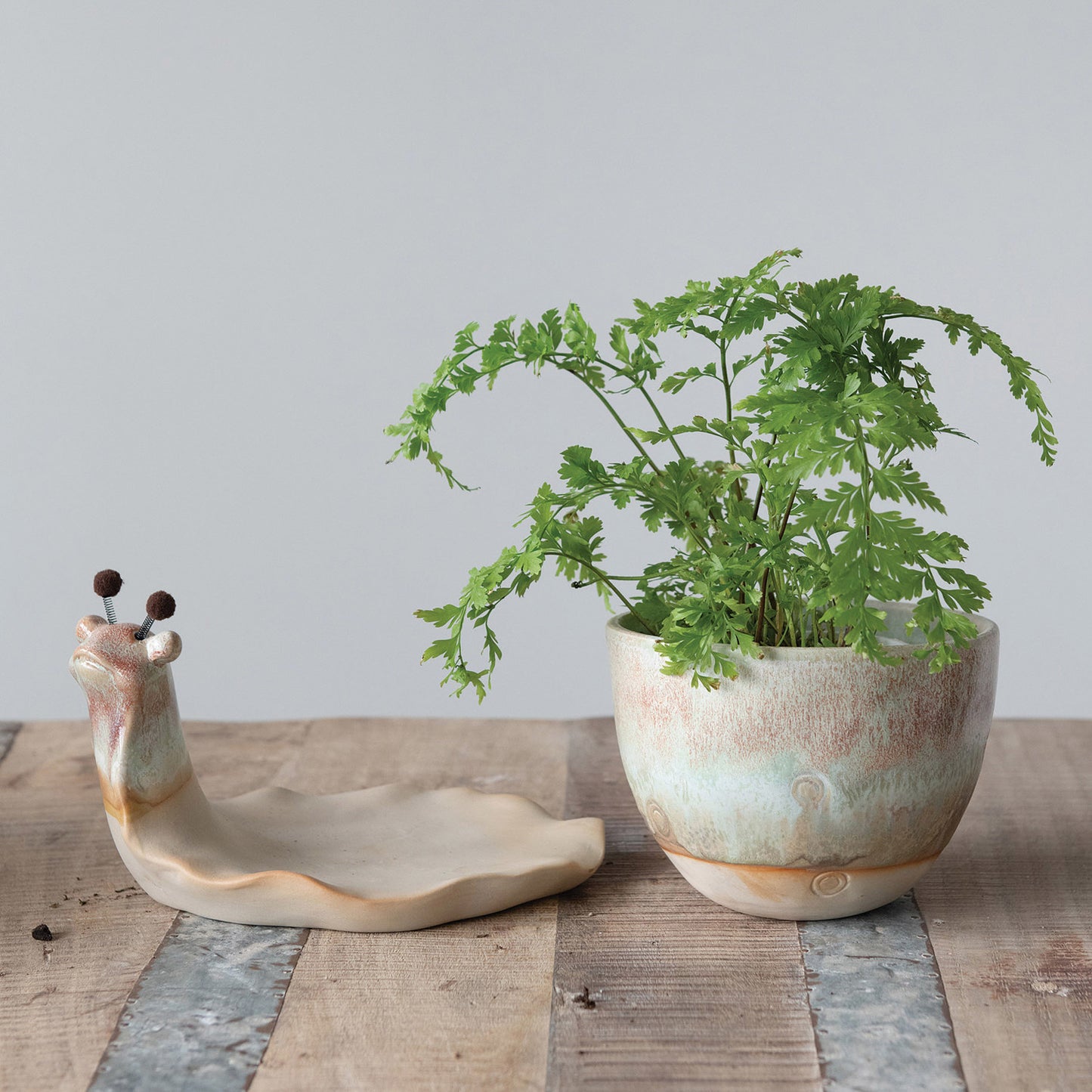 Glazed Snail Stoneware Planter