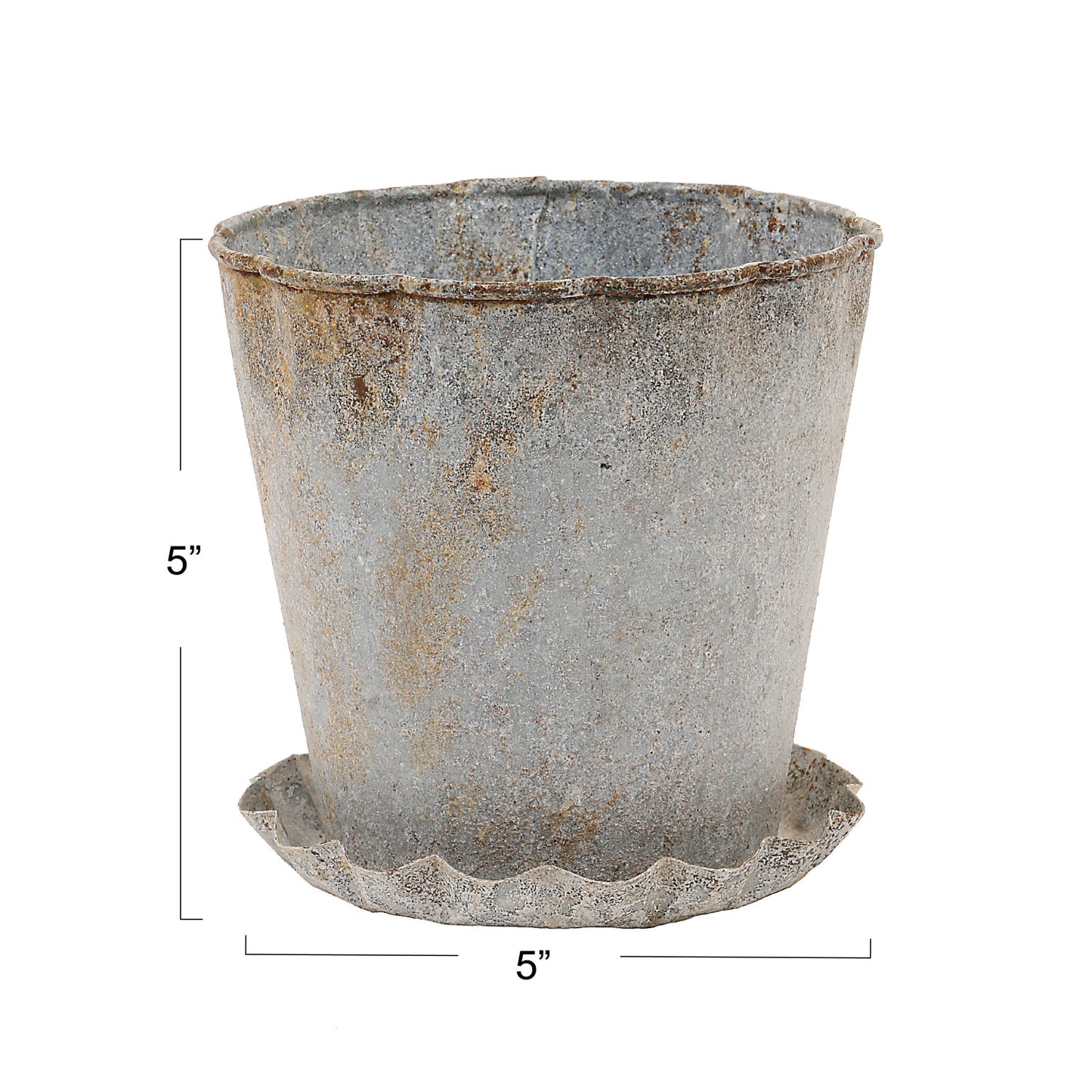 Distressed Metal Planter with Pleated Saucer