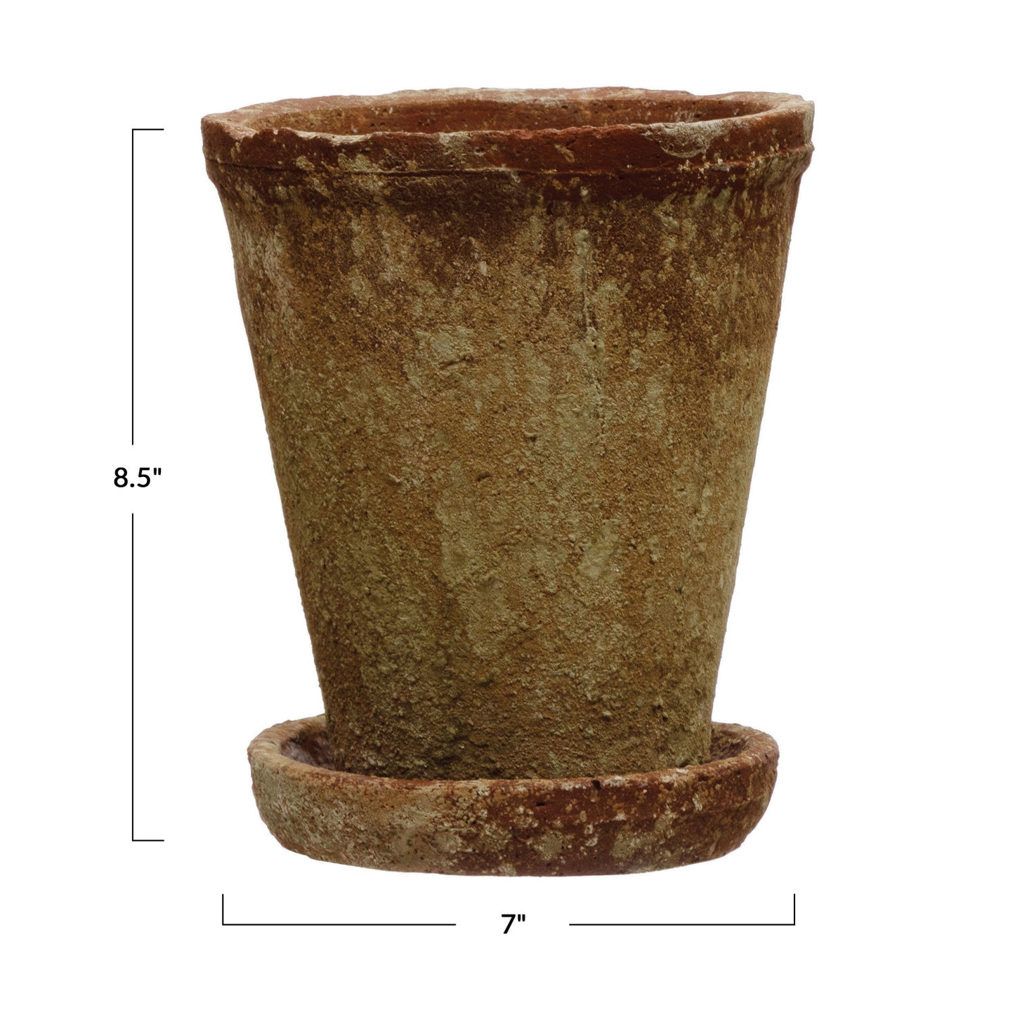 Distressed Cement Planter with Saucer 7”