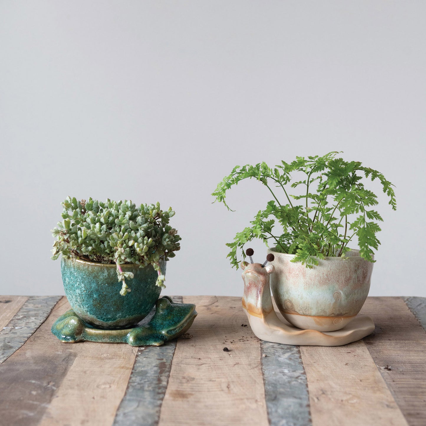 Glazed Snail Stoneware Planter