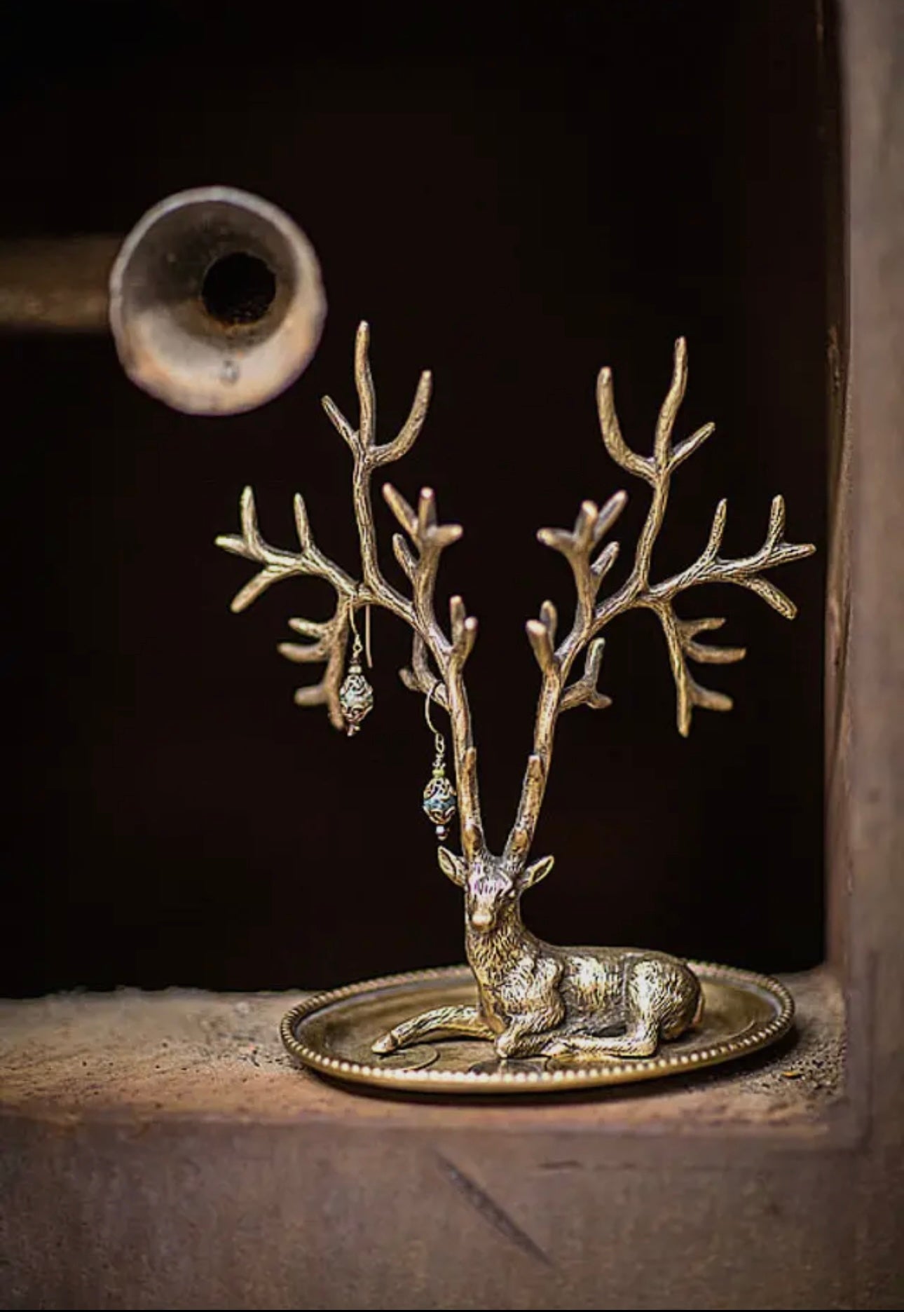 Antique Brass Deer Jewelry Holder