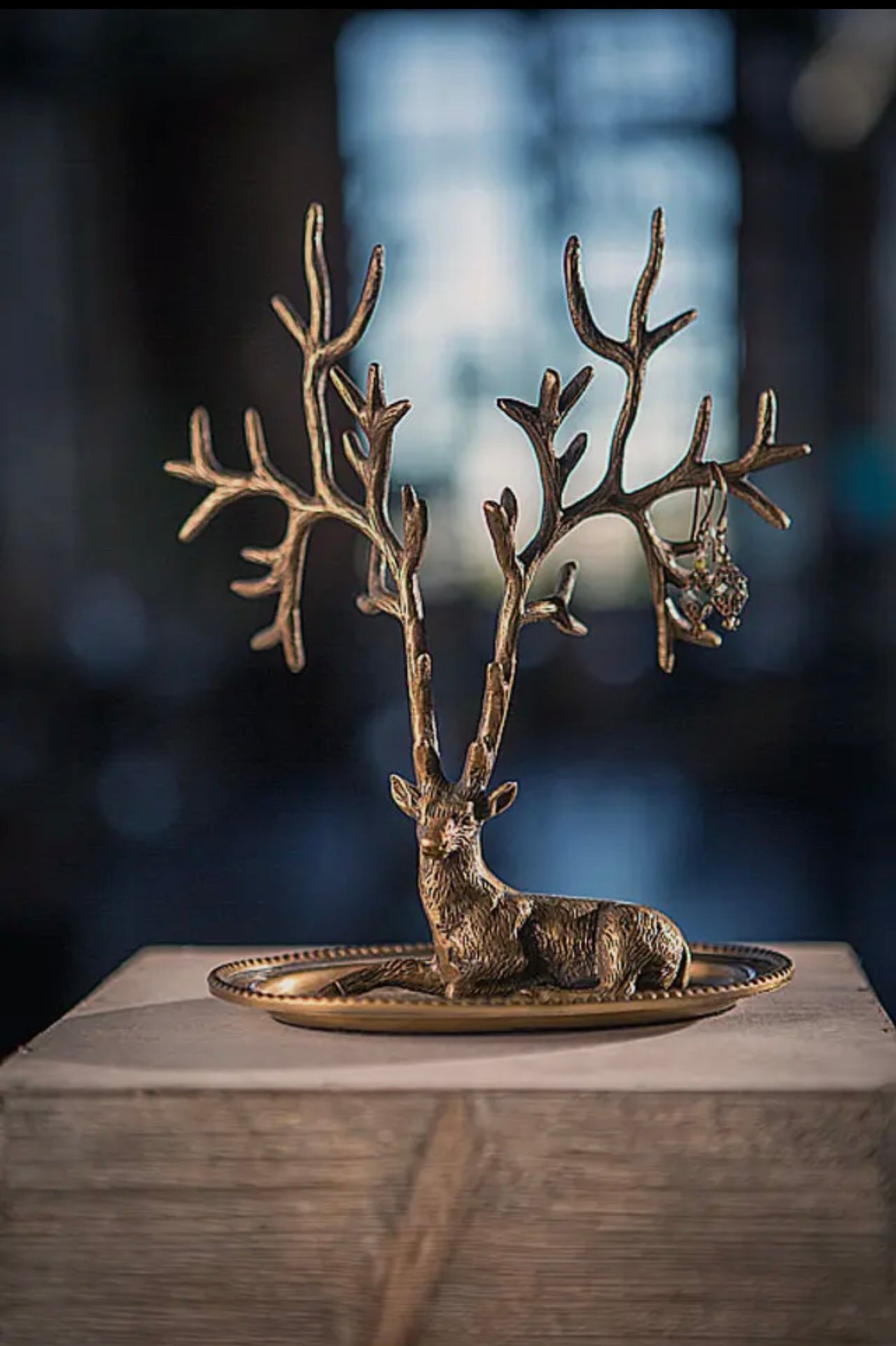 Antique Brass Deer Jewelry Holder