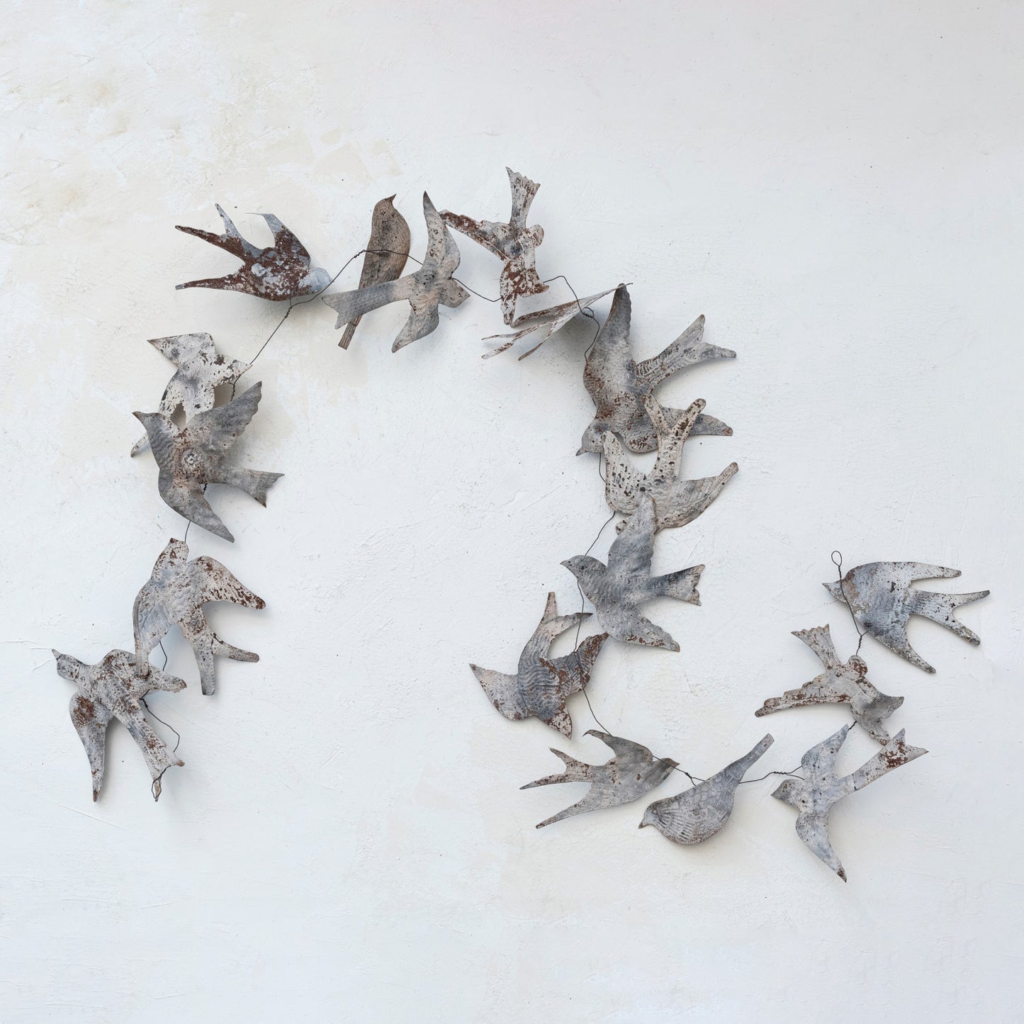 72” L Metal wired garland with birds, distressed zinc finish
