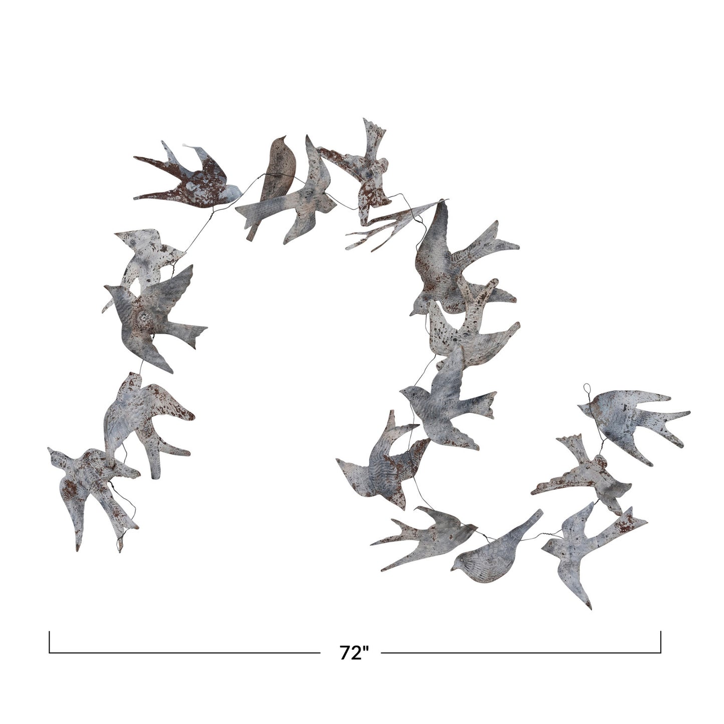 72” L Metal wired garland with birds, distressed zinc finish