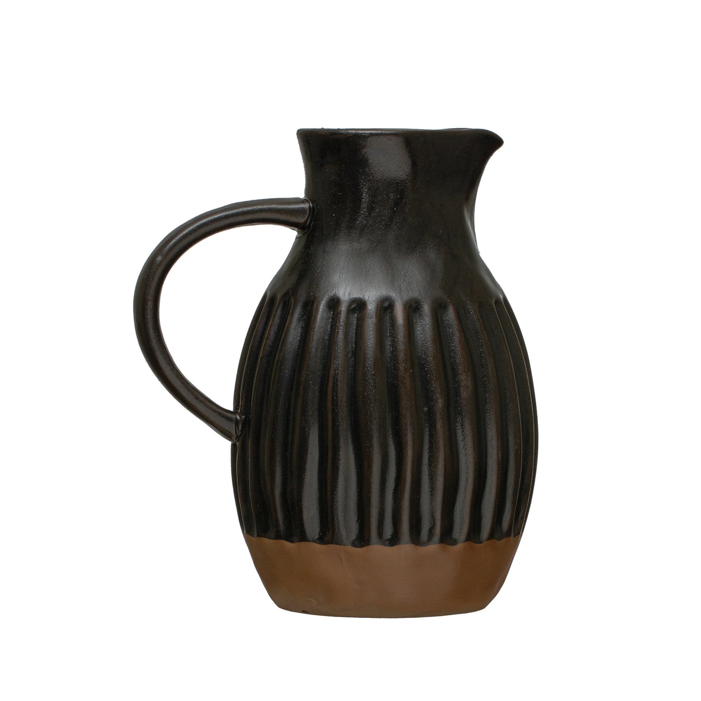 Stoneware pitcher, matte black reactive glaze