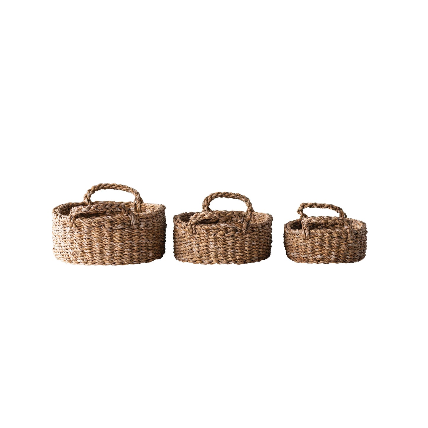 Hand woven baskets with handles, set of 3
