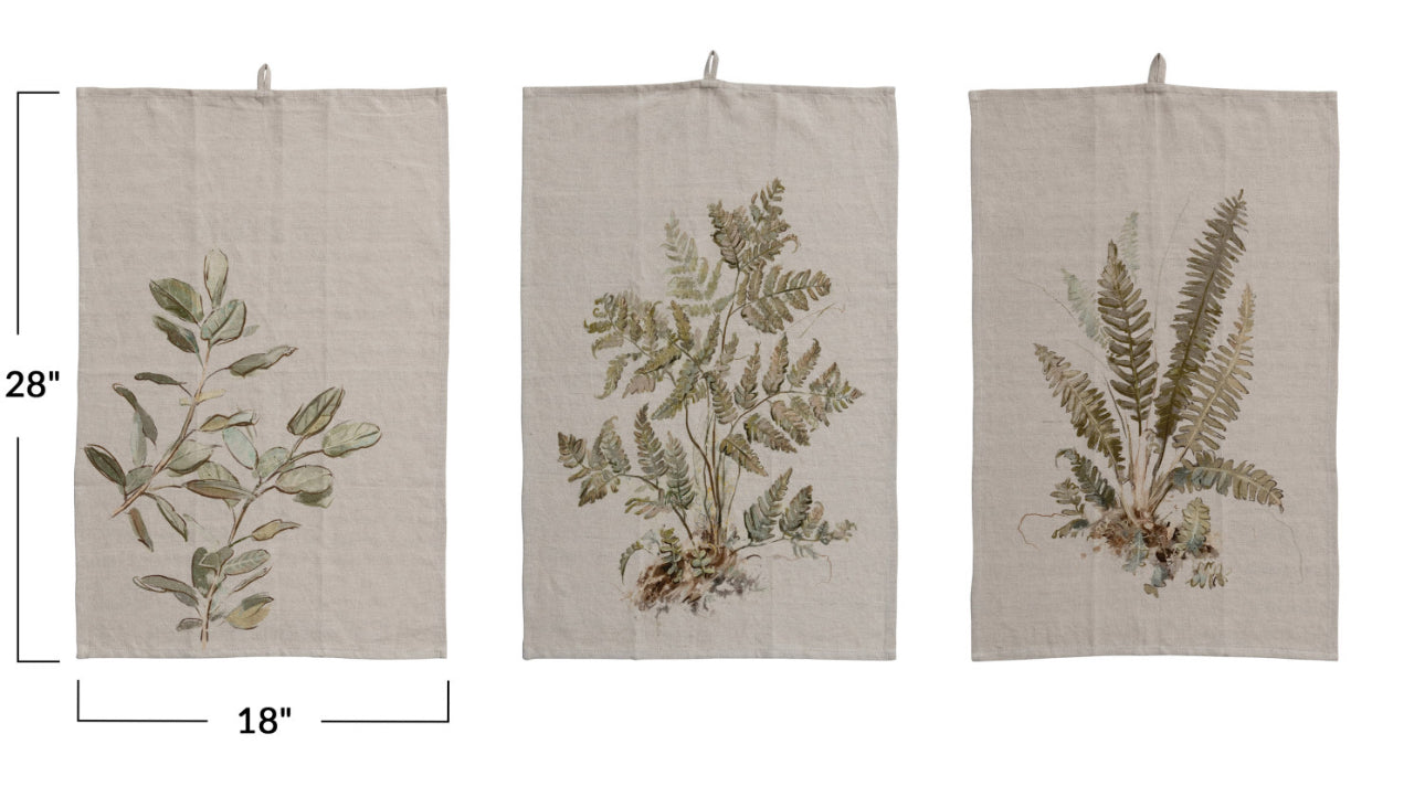 Cotton & Linen Printed Tea Towel With Botanical Image