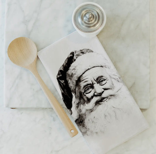 Black and white Santa Tea Towel