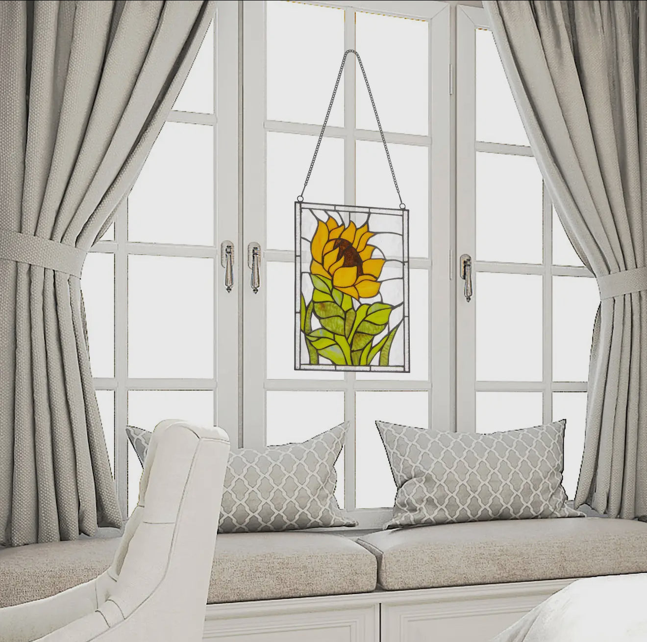 11.25"H Multicolored Sunflower Stained Panel