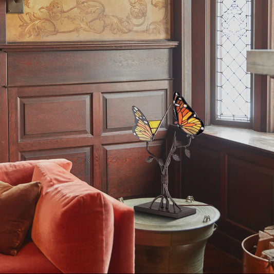20.5"H Amelia Stained Glass Butterfly Table Lamp