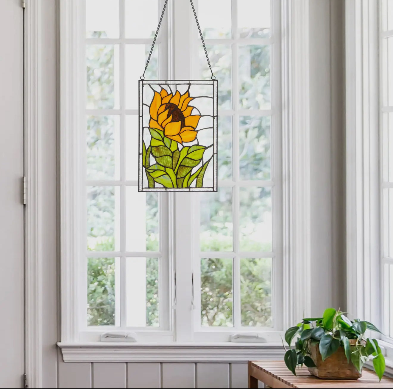 11.25"H Multicolored Sunflower Stained Panel