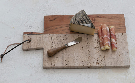Travertine & Acacia Wood Cheese/Cutting Board