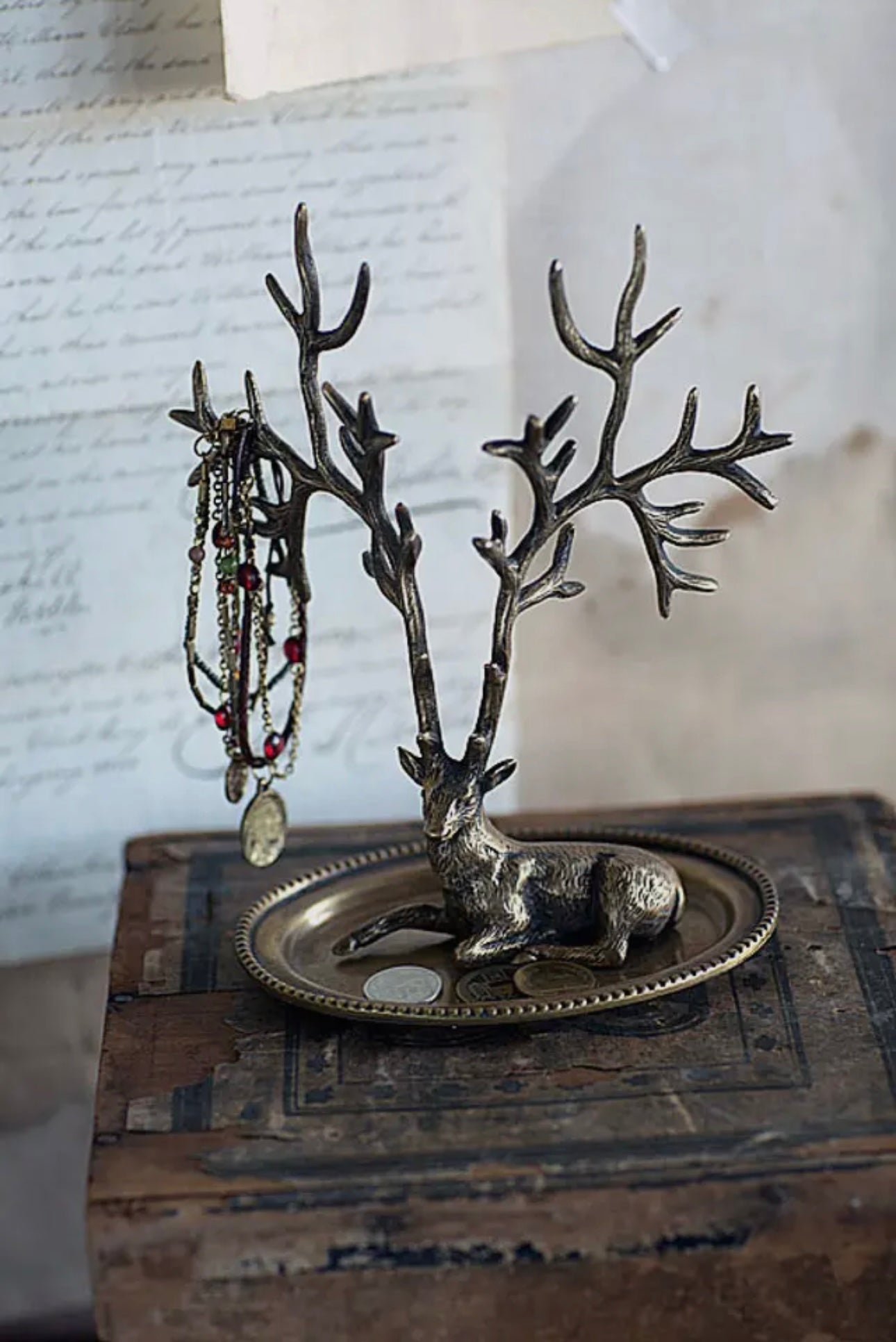 Antique Brass Deer Jewelry Holder