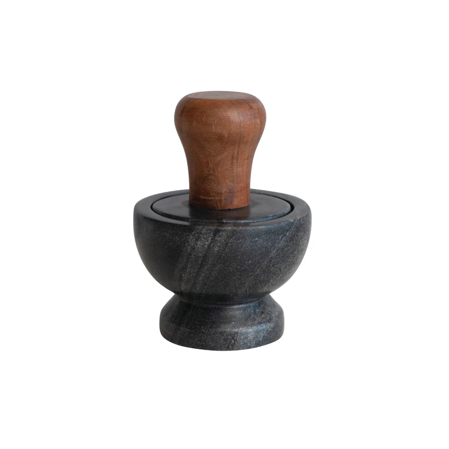 Marble Mortar & Pestle with Mango Wood Handle
