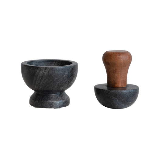 Marble Mortar & Pestle with Mango Wood Handle