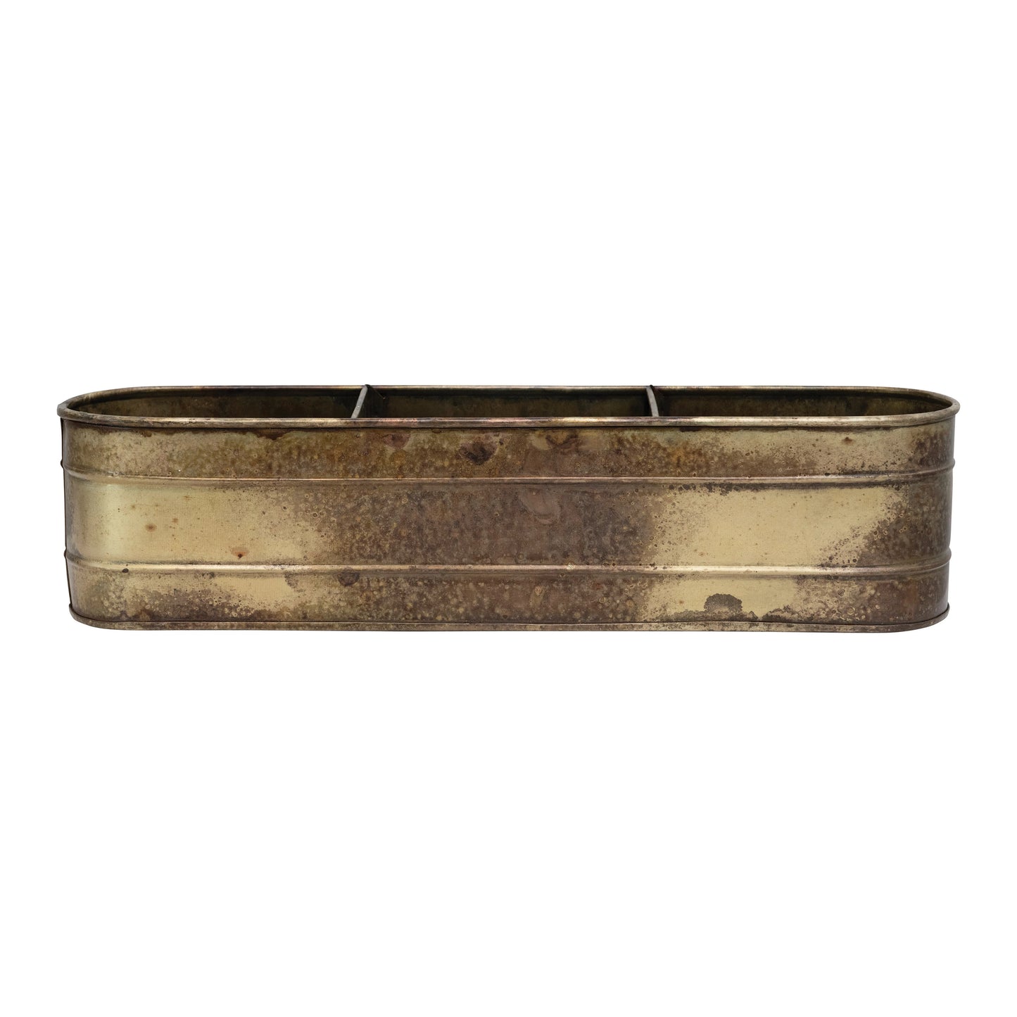 Galvanized metal window planter with 3 sections, Antique Brass Finish